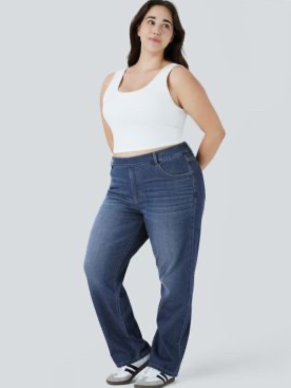 Halara Flex™ High Waisted Pockets Straight Leg Washed Casual Plus Size Jeans